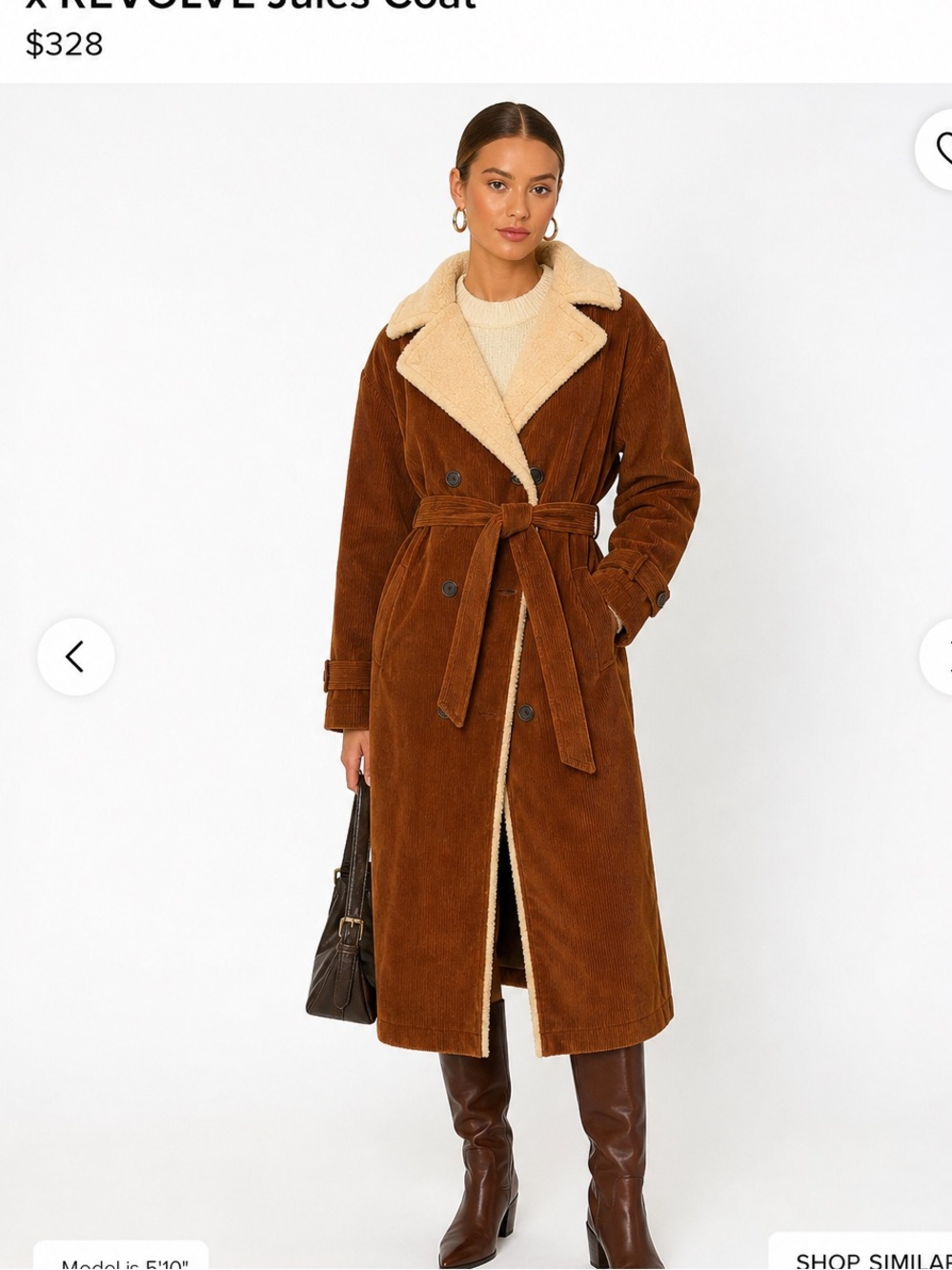 Vintage Brown Corduroy Shearling Coat Real Lamb Fur Belted Longline Jacket